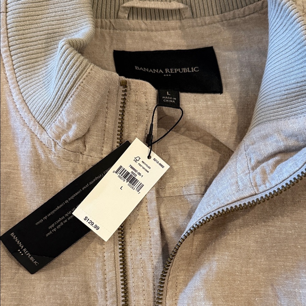 Banana Republic Men's Light Taupe Zip-Up Bomber Jacket Linen Large - Picture 3 of 3